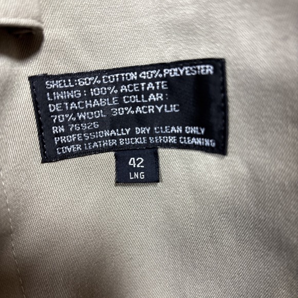 Kenneth Barnard Dbl Breasted Trench Rain Coat Mens 42L Beige Vtg Belted w Liner - Picture 4 of 11